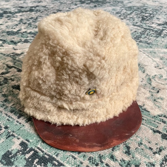 Vintage Other - Vintage World War II Swedish Sherpa Wool Soldiers Hat Leather Brim